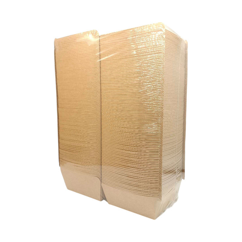 Box 376 is a spacious and sturdy paper container designed to hold burgers, sandwiches, and other fast food items securely.