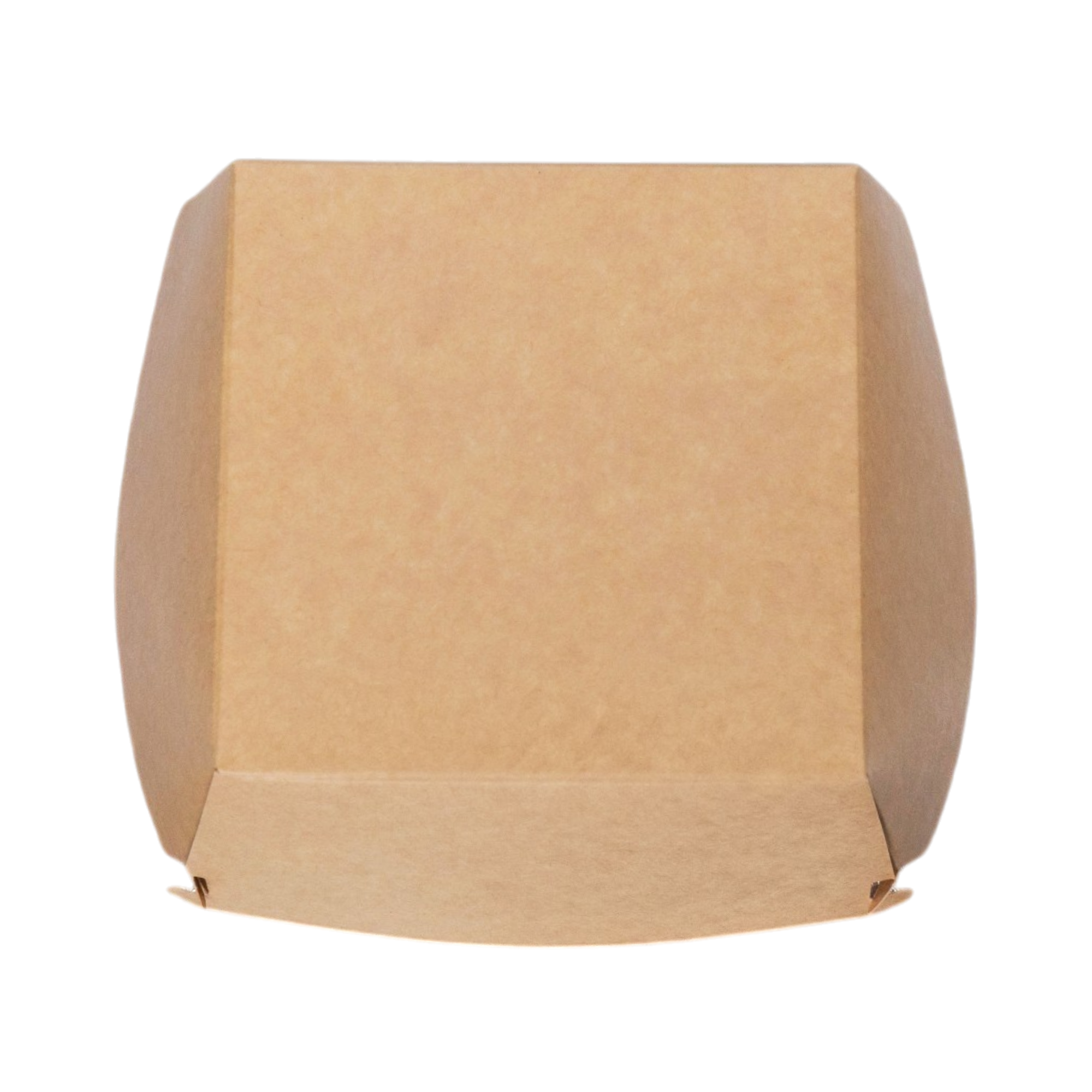 Box 376 is a spacious and sturdy paper container designed to hold burgers, sandwiches, and other fast food items securely.