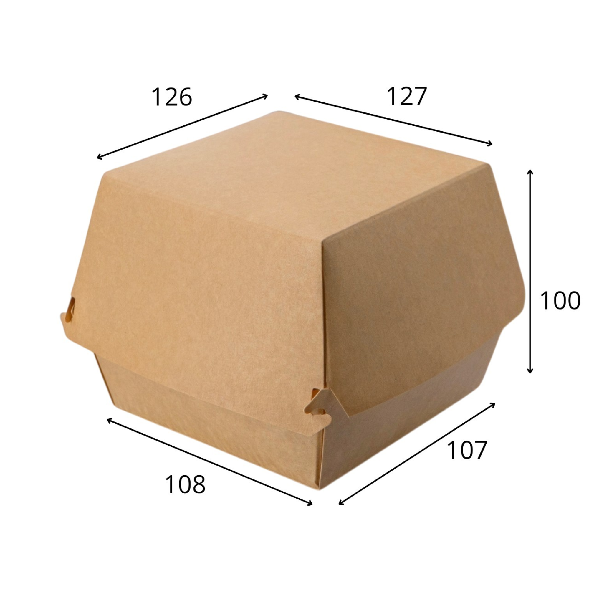 Box 376 is a spacious and sturdy paper container designed to hold burgers, sandwiches, and other fast food items securely.