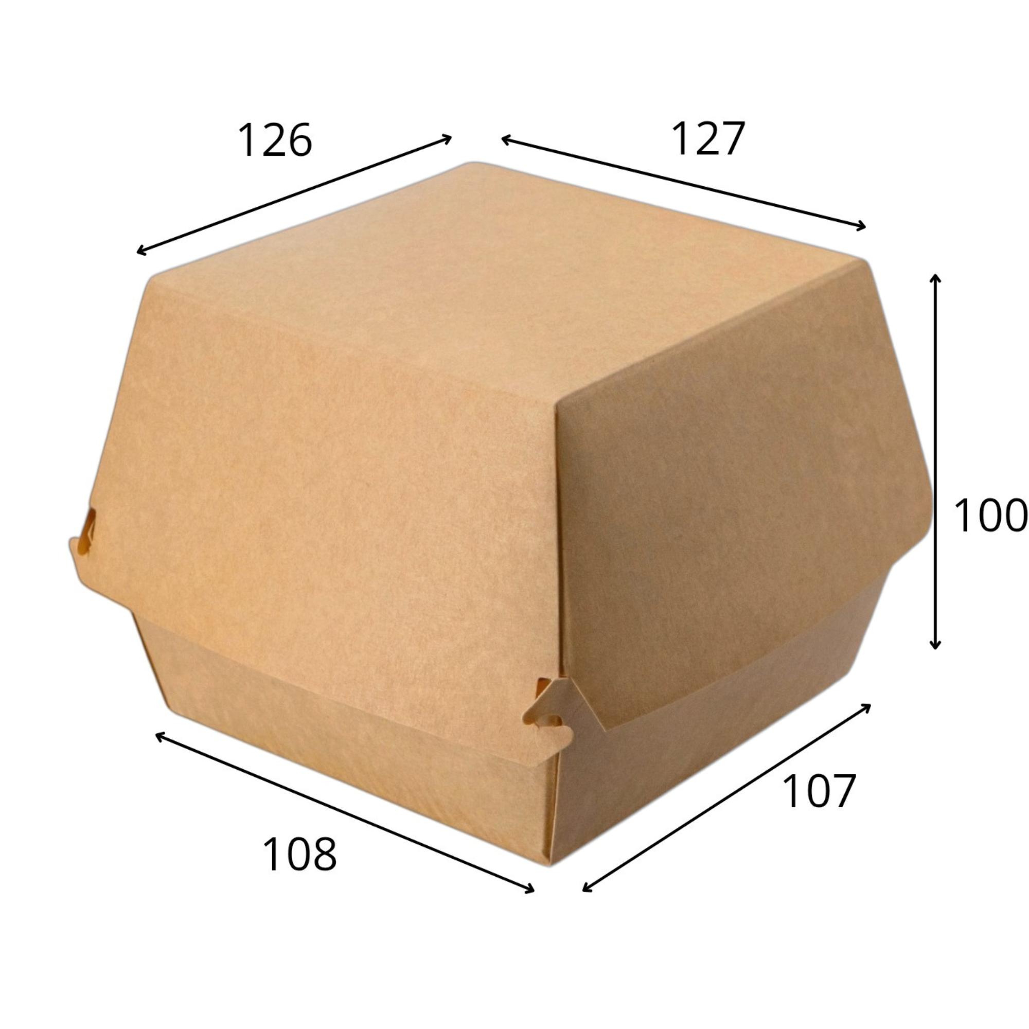 Box 376 is a spacious and sturdy paper container designed to hold burgers, sandwiches, and other fast food items securely.