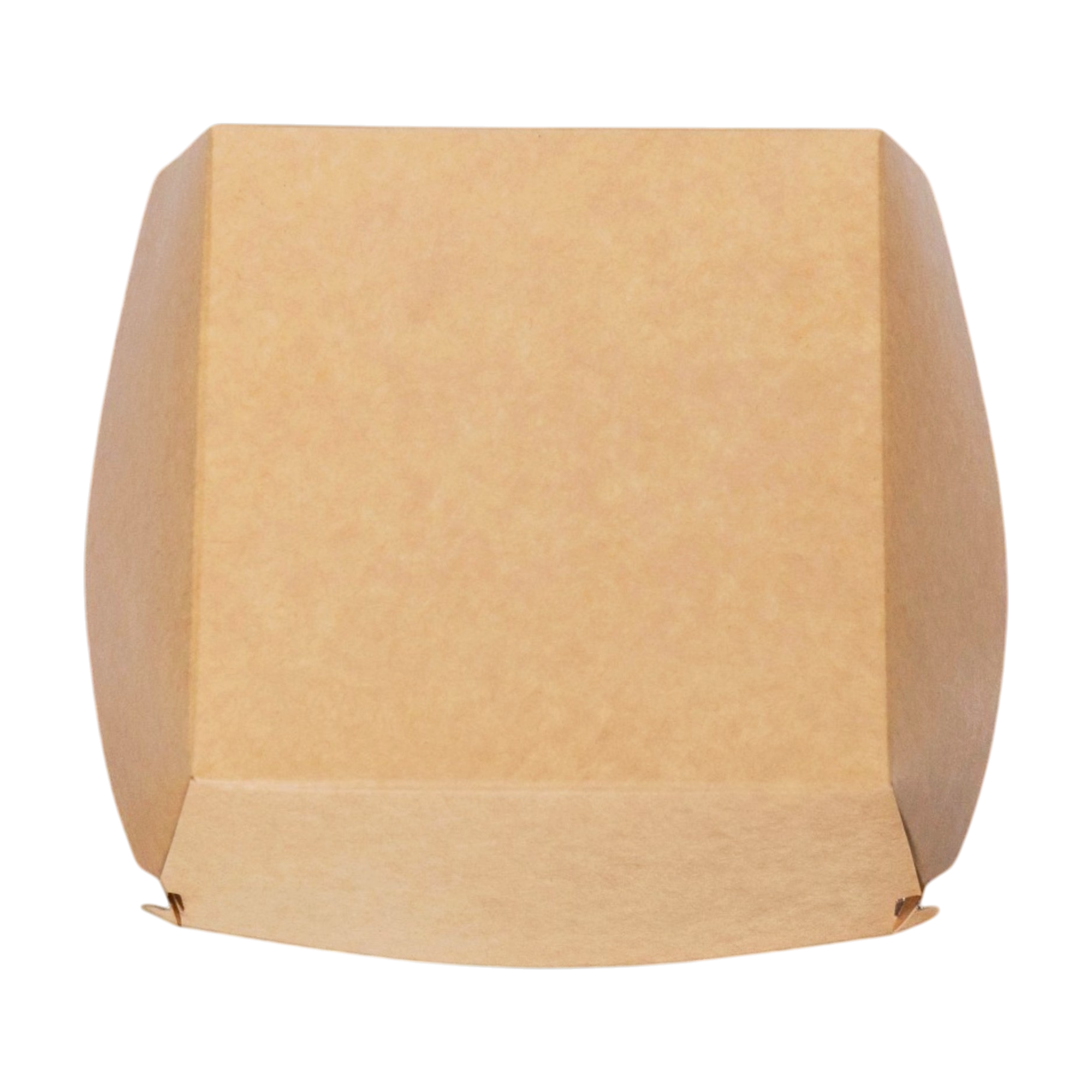 Box 376 is a spacious and sturdy paper container designed to hold burgers, sandwiches, and other fast food items securely.